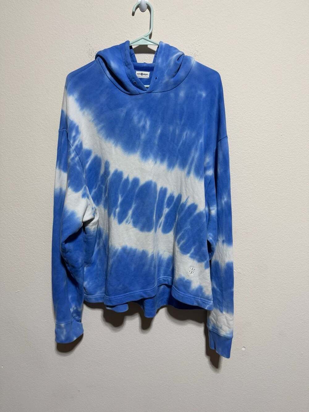 Tory Sport by Tory Burch Blue and White Tie-Dye French Terry Cropped Hoodie